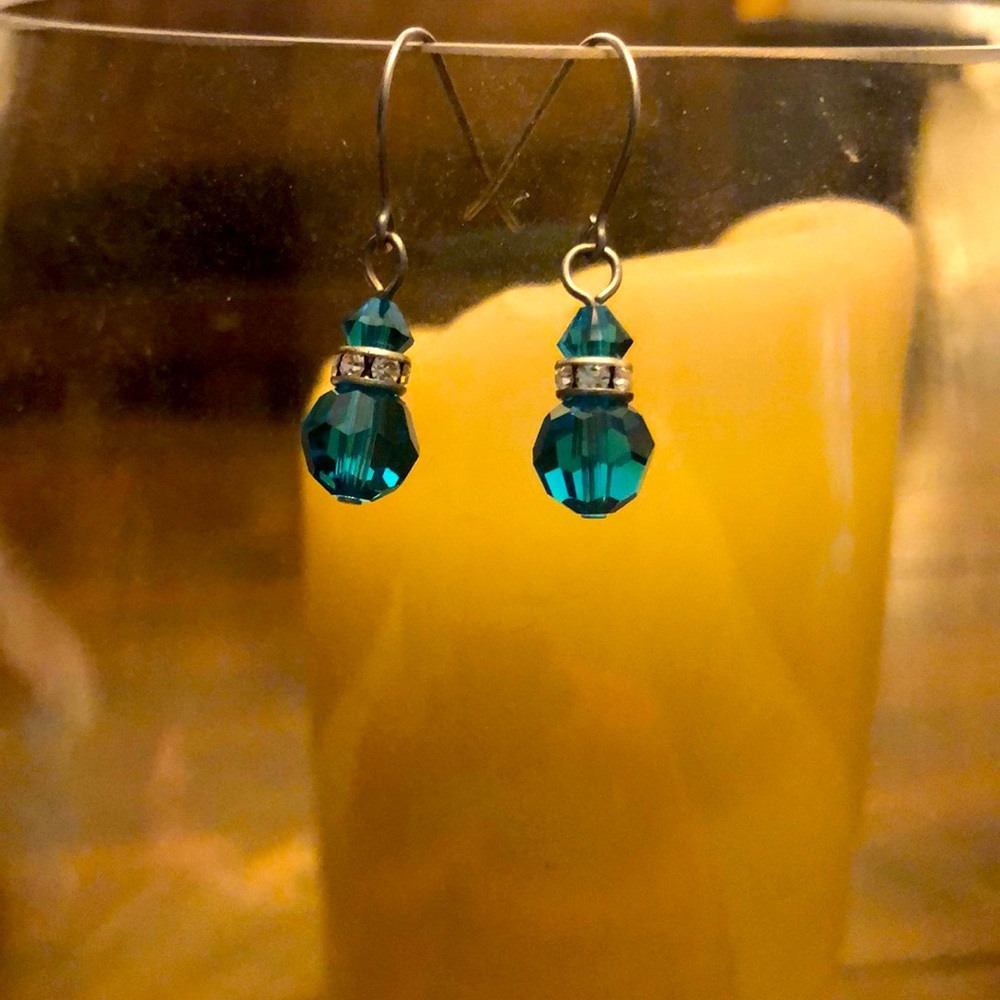 Dainty beaded French hook earrings with crystals